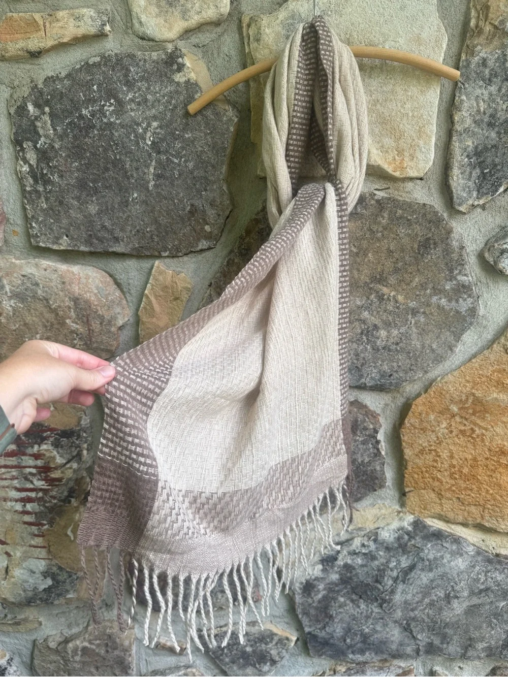 Neutral Woven Fringe Scarf - Beige and Taupe